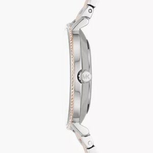 Michael Kors Pyper MK1066 side view showing crystal-set bezel and two-tone steel case
