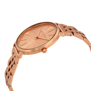 Michael Kors Pyper rose gold watch displayed at angle showing case and bracelet profile