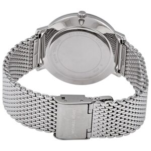 Michael Kors Pyper watch caseback showing stainless steel case and mesh strap