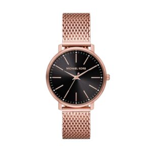 Michael Kors Pyper rose gold-tone mesh women's watch with black dial