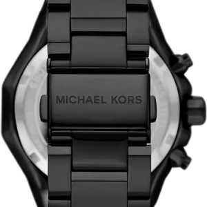 Caseback view of Michael Kors Raquel MK4692 with brand engraving and black stainless steel band