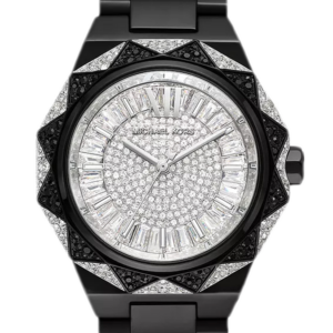 Michael Kors Raquel MK4692 black-tone watch with silver pavé dial and black stainless steel bracelet
