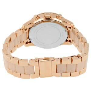 Michael Kors Ritz MK6307 watch caseback showing rose gold stainless steel construction