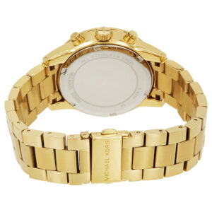 Michael Kors Ritz caseback showing gold-tone case and link bracelet detail