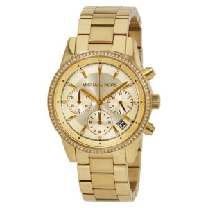 Michael Kors Ritz gold-tone chronograph watch with diamond bezel and champagne dial