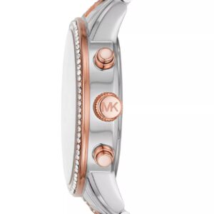 Michael Kors Ritz chronograph watch side profile with diamond-set rose gold bezel