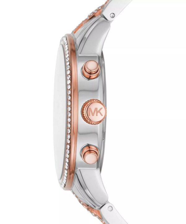 Michael Kors Ritz chronograph watch side profile with diamond-set rose gold bezel