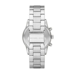 Caseback of Michael Kors Ritz MK7301 watch showing stainless steel bracelet