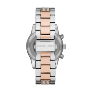 Caseback of Michael Kors Ritz watch with two-tone bracelet and MICHAEL KORS engraving