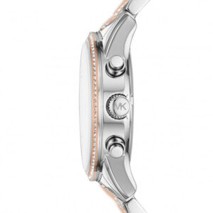 Side view of Michael Kors Ritz watch showing chronograph pushers and MK logo