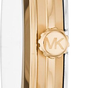 Side view of Michael Kors Runway Mercer watch showing gold case profile and bracelet