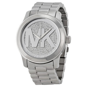 Michael Kors Runway silver-tone women's watch with crystal pave dial and MK logo
