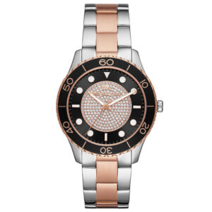 Michael Kors Runway MK6960 ladies watch with black dial, crystal accents, and two-tone bracelet