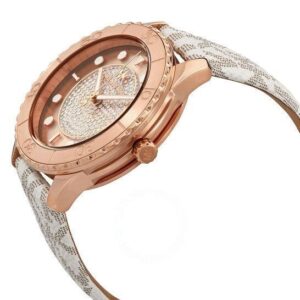 Michael Kors Runway MK6980 angled side view showing rose gold case and oversized bezel with dial detail