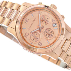 Michael Kors Runway MK7324 chronograph dial with rose gold finish, subdials, and date window