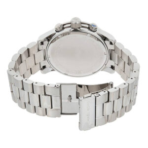 Back view of Michael Kors Runway chronograph watch showing stainless steel case back and bracelet