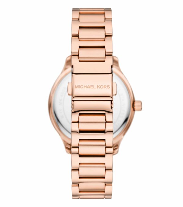 Michael Kors Sage MK4806 case back showing rose gold-tone stainless steel