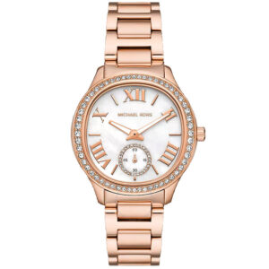 Michael Kors Sage MK4806 rose gold women's watch with white dial and crystal bezel