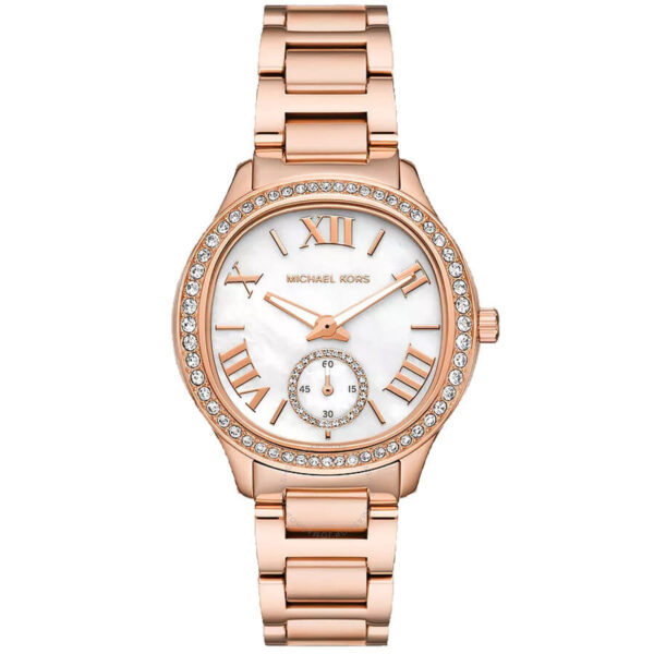Michael Kors Sage MK4806 rose gold women's watch with white dial and crystal bezel
