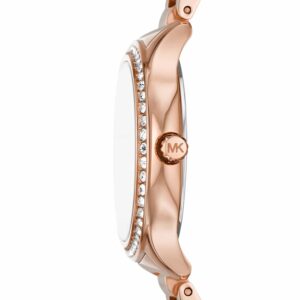 Michael Kors Sage MK4806 side view showing rose gold case with crystal-set bezel