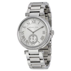 Michael Kors Skylar MK5866 silver women's watch with roman numeral dial and link bracelet