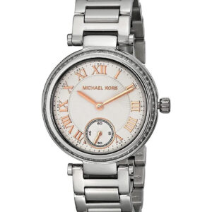 Michael Kors Skylar silver-tone stainless steel women's watch with rose-accented dial and sub-dial