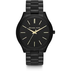 Michael Kors Slim Runway black ion-plated watch with black dial and gold-tone hands