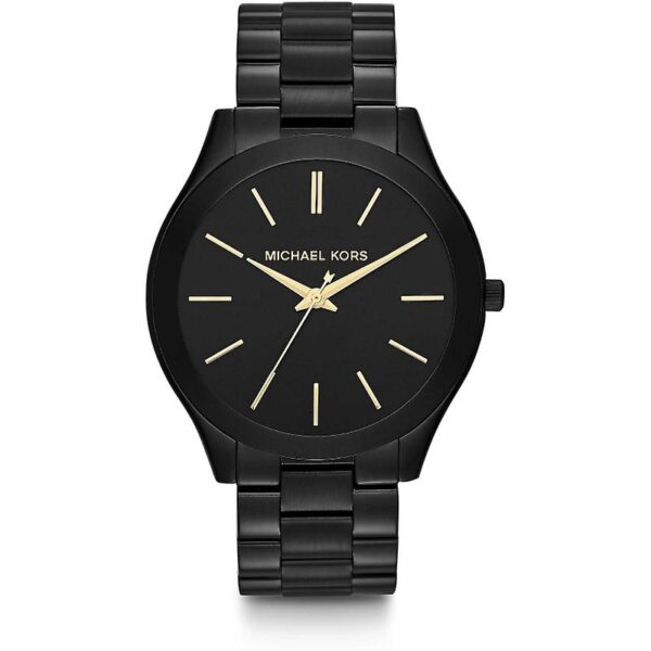 Michael Kors Slim Runway black ion-plated watch with black dial and gold-tone hands