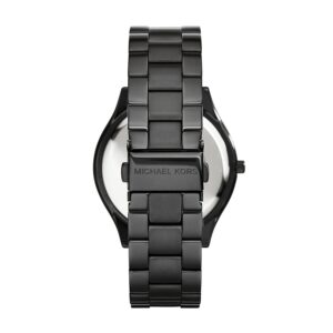 Michael Kors Slim Runway watch side profile showing black three-link metal bracelet
