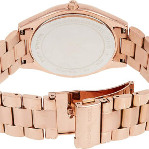 Rose gold-tone bracelet and caseback of Michael Kors Slim Runway MK3293 watch