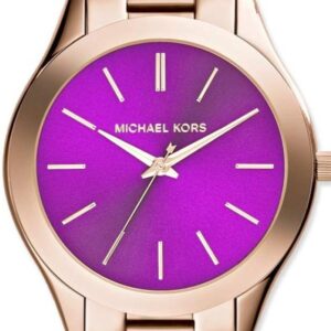 Michael Kors Slim Runway rose gold-tone watch with purple dial and rose gold bracelet