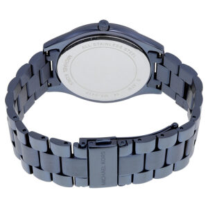 Michael Kors Slim Runway watch caseback showing stainless steel construction
