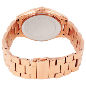 Michael Kors Slim Runway MK3591 caseback showing rose gold-tone stainless steel and bracelet