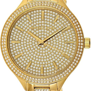 Michael Kors Slim Runway gold-tone women's watch with pavé crystal dial and matching bracelet