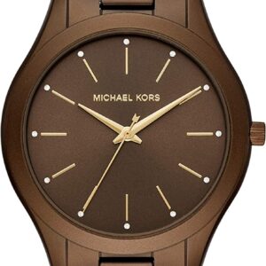 Michael Kors Slim Runway brown unisex watch with round dial and brown bracelet