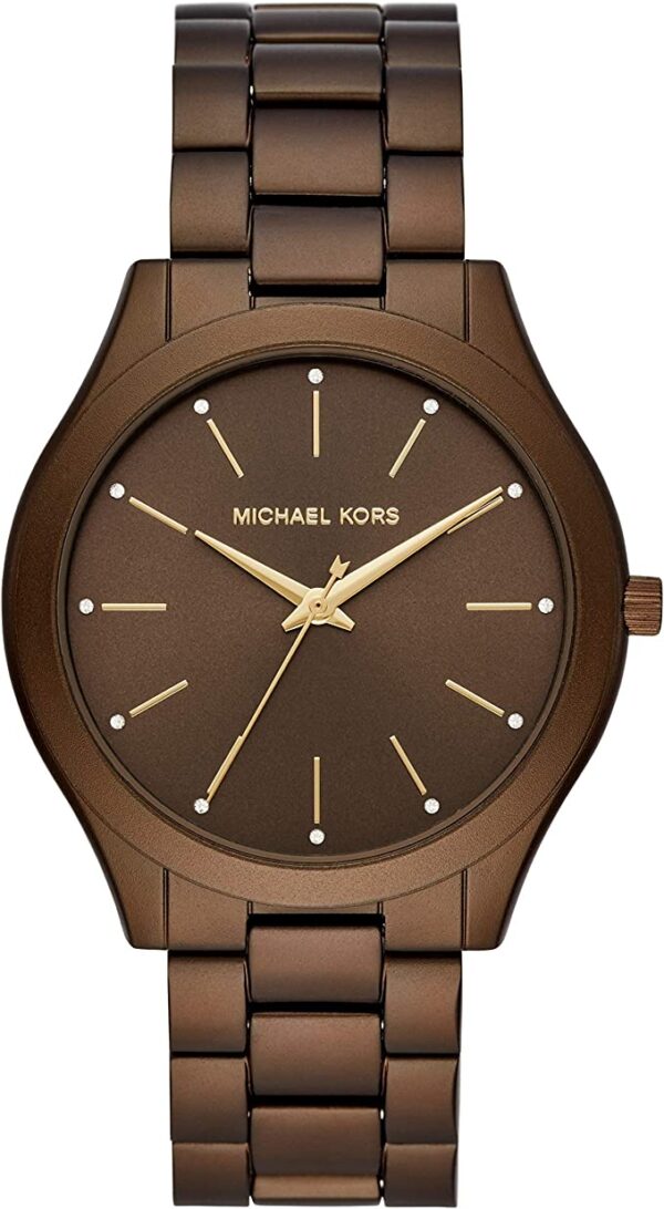 Michael Kors Slim Runway brown unisex watch with round dial and brown bracelet