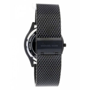 Side view of Michael Kors Slim Runway watch showing mesh strap and case profile