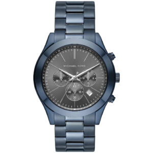 Michael Kors Slim Runway MK8918 chronograph watch with grey dial and blue steel bracelet