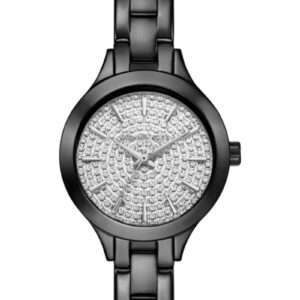 Michael Kors Slim Runway black metal women's watch with crystal dial and band