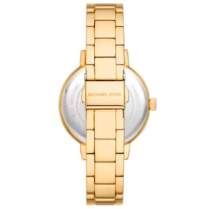 Michael Kors Sofie caseback view with gold bracelet strap detail
