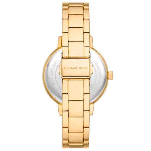 Michael Kors Sofie caseback view with gold bracelet strap detail