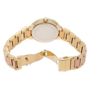 Michael Kors Taryn MK6564 caseback showing two-tone metal bracelet and clasp