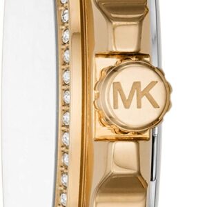 Michael Kors Whitney gold-tone women's watch shown from side view with chevron bracelet