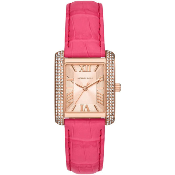 Michael Kors Emery MK2984 women's watch with rose gold dial and geranium pink leather strap