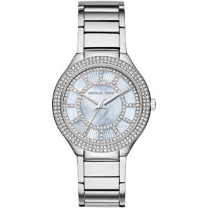 Michael Kors Kerry women's watch with chambray blue mother-of-pearl dial and crystal-set bezel on silver stainless steel bracelet