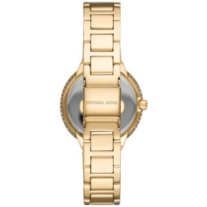 Michael Kors Taryn watch caseback showing stainless steel plate with Michael Kors branding