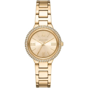Michael Kors Taryn gold women's watch with crystal-paved bezel and matching gold bracelet