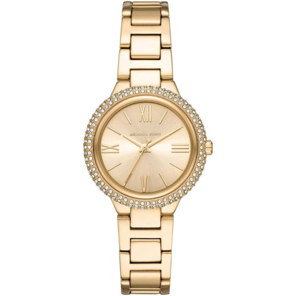 Michael Kors Taryn gold women's watch with crystal-paved bezel and matching gold bracelet