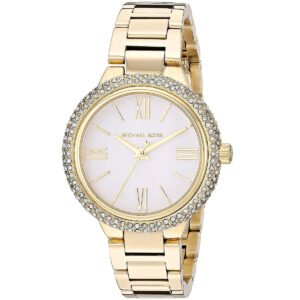 Michael Kors Taryn watch with pale gold dial, Roman numerals, and crystal-set bezel