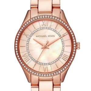 Michael Kors Lauryn rose gold women's watch with crystal bezel and rose gold bracelet